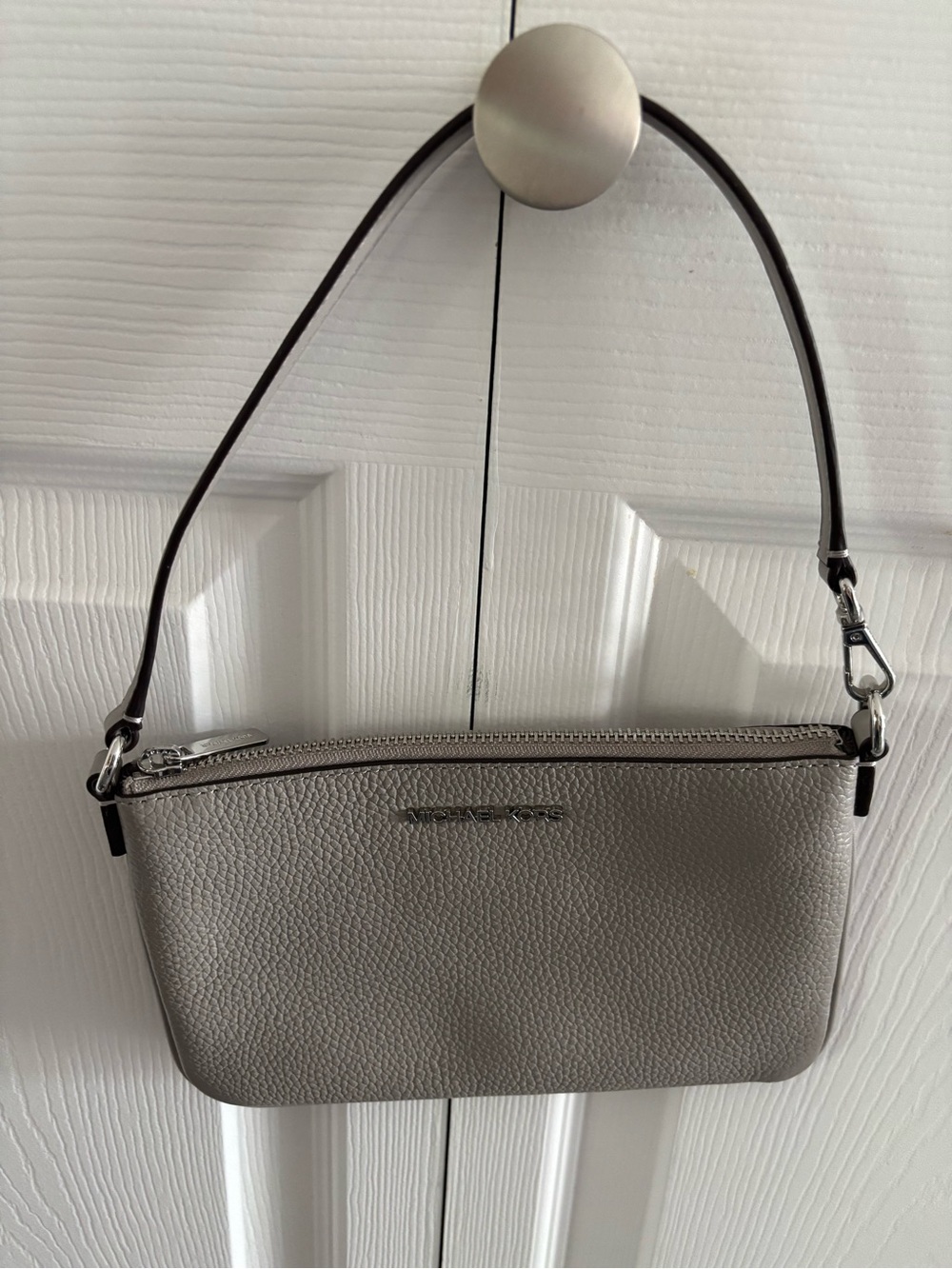 Michael Kors Mini Pebbled Leather Wristlet in Taupe Gray